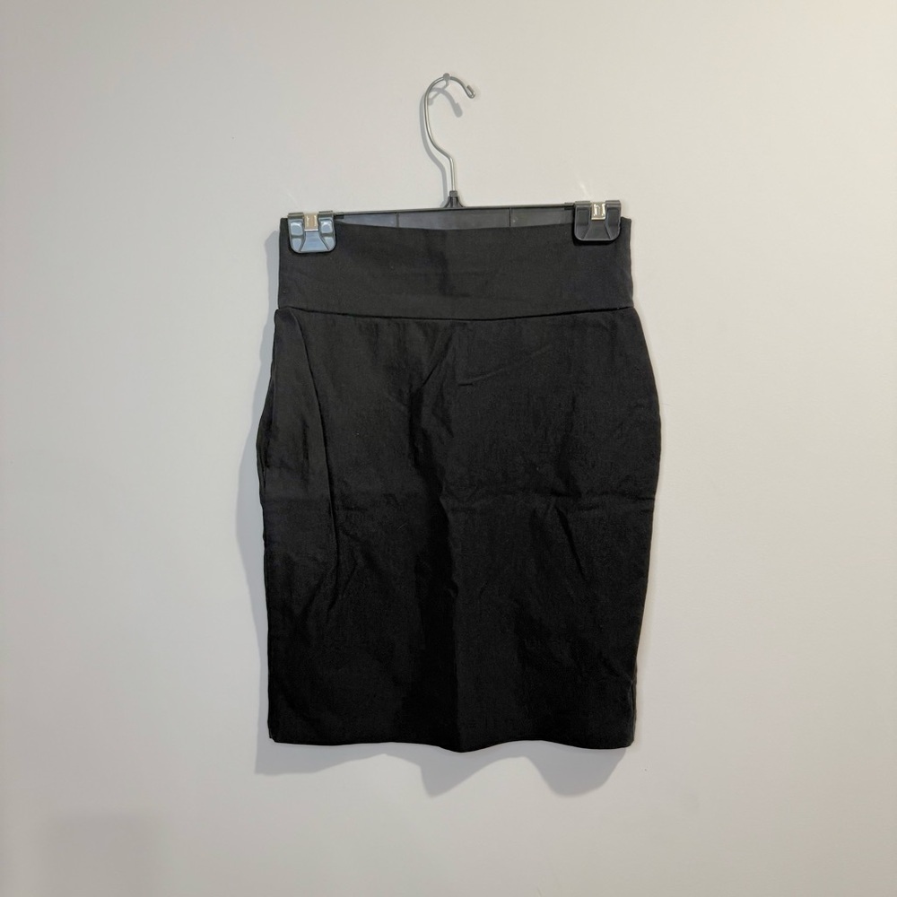 Simons | womens small Black Pencil Skirt Knee-Length with slit and elastic waist